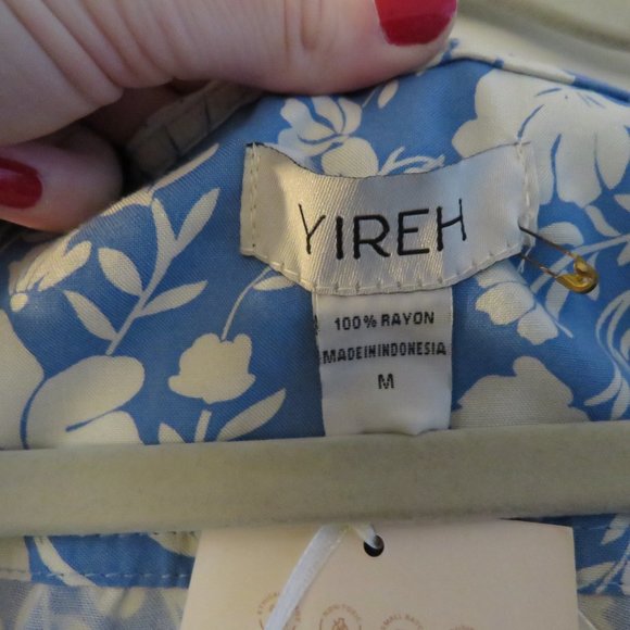 YIREH Brynn Floral Button Front Hawaiian Midi Dress in Denim Blue - Size M NWT - Picture 15 of 15